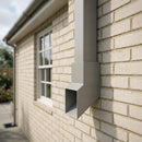 72x72mm Flush Joint Aluminium Downpipe Shoe — RAL 7036 (in use)