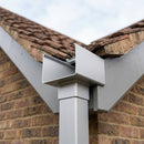 Aluminium Box Gutter Outlet 72×72mm to 135×100mm — RAL 9006 (in use)