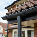 DeepFlow Aluminium Gutter Outlet 76mm Diameter 130mm — RAL 7021 (in use)