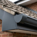 130mm Deepflow Aluminium Gutter Stop End — RAL 7021 (in use)