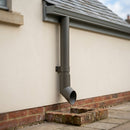 63mm Diameter Flush Joint Aluminium Downpipe Shoe — RAL 7022 (in use)