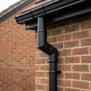 76mm Diameter Flush Joint Aluminium Downpipe Bends — RAL 9005 / 92.5 Deg (in use)