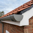 130mm Deepflow Aluminium Gutter Stop End — RAL 7037 (in use)