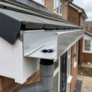 Aluminium Box Gutter Outlet 63mm Diameter 135 x 100mm — RAL 9006 (in use)