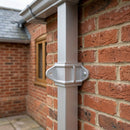 Traditional Downpipe Spare Socket Eared 72x72mm Aluminium — RAL 9006 (in use)