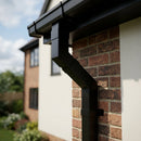 Flush Joint Adjustable Swanneck 72x72mm Aluminium Downpipe — RAL 9005 (in use)