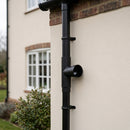 76mm Diameter Flush Joint Downpipe Branches — Textured Black / 112.5 Degrees (in use)
