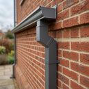 Flush Joint Aluminium Downpipe Bend 72x72mm — RAL 7022 / 112.5 Degrees (in use)