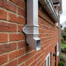 Traditional Aluminium Downpipe Shoe 72x72mm — RAL 9006 (in use)