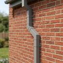 Flush Joint Adjustable Swanneck 72x72mm Aluminium Downpipe — RAL 7037 (in use)