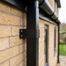 Aluminium Downpipe Clip 72×72mm Flush Joint — Textured Black (in use)