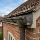 Moulded Ogee Gutter Outlet 76mm Diameter 125 x 100mm — RAL 7022 (in use)