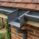 Aluminium Box Gutter Outlet 72×72mm to 135×100mm — RAL 7037 (in use)