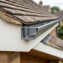 Aluminium Box Gutter Stop End 135 x 100mm — RAL 7037 (in use)