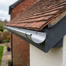 Half Round Gutter Sample – Aluminium — RAL 9006 (in use)