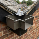 135° Aluminium Box Gutter Angle 135 x 100mm — RAL 7022 (in use)