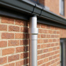 63mm Outlet to Downpipe Length Connector — RAL 9006 (in use)