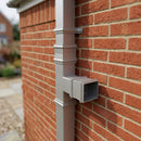 72x72mm Traditional Square Aluminium Downpipe Branches — RAL 9006 / 92.5 Degrees (in use)