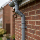 Flush Joint Adjustable Swanneck 63mm Downpipe Connector — RAL 7037 (in use)