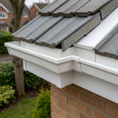90° Aluminium Box Gutter Angle 135 x 100mm — RAL 9010 (in use)