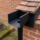 Aluminium Box Gutter Outlet 63mm Diameter 135 x 100mm — Textured Black (in use)