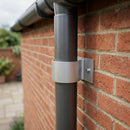 Aluminium Downpipe Clip 63mm Dia with 25mm Wall Offset — RAL 9006 (in use)