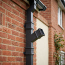 72x72mm Traditional Square Aluminium Downpipe Branches — RAL 7022 / 112.5 Degrees (in use)