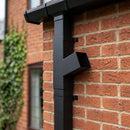 72x72mm Flush Joint Downpipe Branches — 92.5° & 112.5° — Textured Black / 112.5 Degrees (in use)