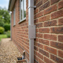 Aluminium Downpipe Access Plate 72x72mm — RAL 9006 (in use)