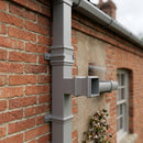 72x72mm Traditional Square Aluminium Downpipe Branches — RAL 7037 / 92.5 Degrees (in use)