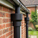 76mm Ø Outlet to Downpipe Length Connector — Textured Black (in use)