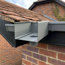 Aluminium Box Gutter Outlet 63mm Diameter 135 x 100mm — RAL 7037 (in use)