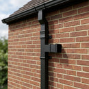 72x72mm Traditional Square Aluminium Downpipe Branches — Textured Black / 92.5 Degrees (in use)