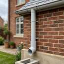 63mm Diameter Flush Joint Aluminium Downpipe Shoe — RAL 7035 (in use)