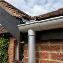 Half Round Aluminium Gutter Outlet 76mm – Marine Grade — RAL 9006 (in use)