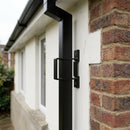 Aluminium Downpipe Clip 72×72mm Flush Joint — RAL 9005 (in use)