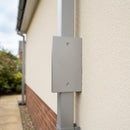 Aluminium Downpipe Access Plate 72x72mm — RAL 9006 (in use)