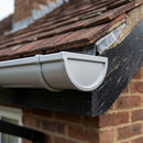 130mm Deepflow Aluminium Gutter Stop End — RAL 9006 (in use)