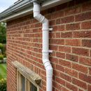 Flush Joint Adjustable Swanneck 63mm Downpipe Connector — RAL 9016 (in use)