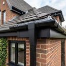 Aluminium Gutter Outlet Spigot Extender 72×72mm — RAL 9005 (in use)