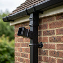 72x72mm Traditional Square Aluminium Downpipe Branches — RAL 7021 / 112.5 Degrees (in use)
