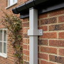 Aluminium Downpipe Clip 72×72mm Flush Joint — RAL 7035 (in use)