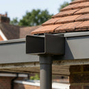 Aluminium Box Gutter Outlet 76mm Dia – 135 x 100mm — RAL 7022 (in use)