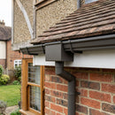 Aluminium Box Gutter Outlet 63mm Diameter 135 x 100mm — RAL 7022 (in use)