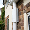 76mm Diameter Aluminium Downpipe Access Plate — RAL 9010 (in use)
