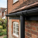 DeepFlow Aluminium Gutter Outlet 76mm Diameter 130mm — Textured Black (in use)