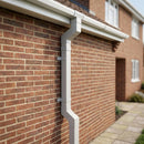 Flush Joint Adjustable Swanneck 72x72mm Aluminium Downpipe — RAL 7035 (in use)