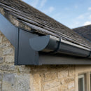 130mm Deepflow Aluminium Gutter Stop End — RAL 7016 (in use)