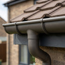 Half Round Aluminium Gutter Outlet 63mm Dia. 125mm — RAL 7022 (in use)
