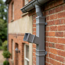 72x72mm Traditional Square Aluminium Downpipe Branches — RAL 7037 / 112.5 Degrees (in use)